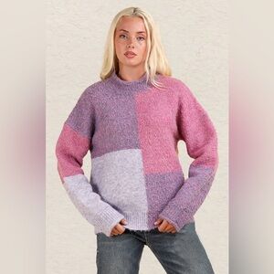 VERY J Color Block Mock Neck Drop Shoulder Sweater